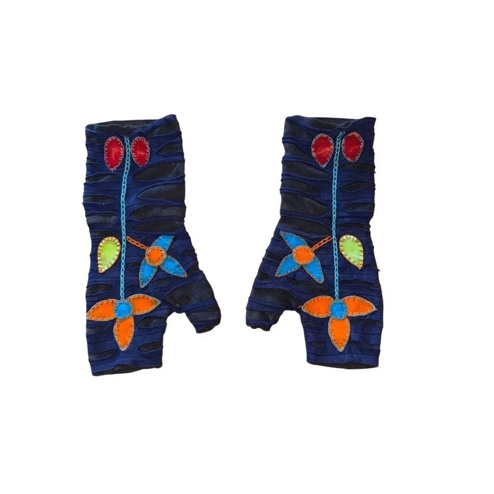 Rising Tide Arm Warmers Gloves Womens OS Blue Fingerless Floral festival boho